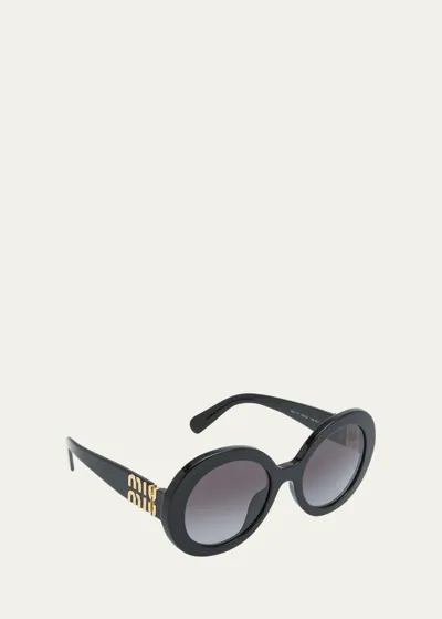 Miu Miu Mu 11ys Logo Round Acetate Sunglasses In Black