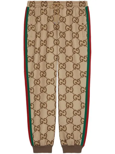 Gucci Jumbo Gg Jogging Pant With Web In Beige