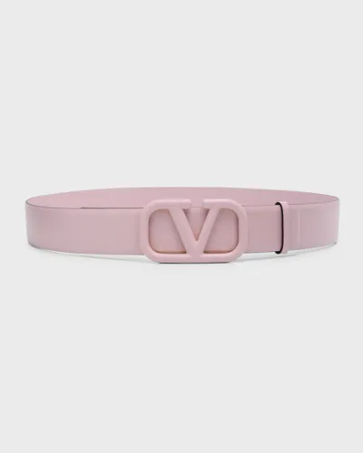 Valentino Garavani V-logo Pink Leather Belt In 16q Rose Quartz