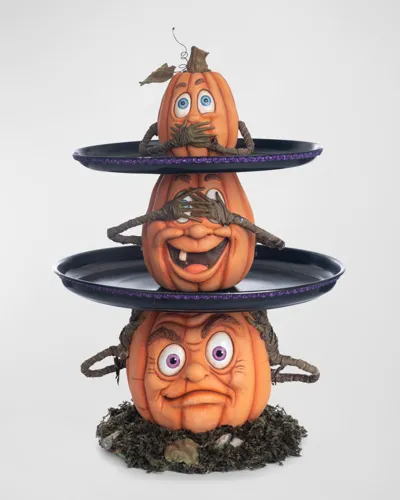 Katherine's Collection Three Wide Pumpkins Tiered Halloween Tray