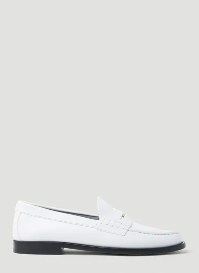 Burberry Logo-detail Leather Penny Loafers In White