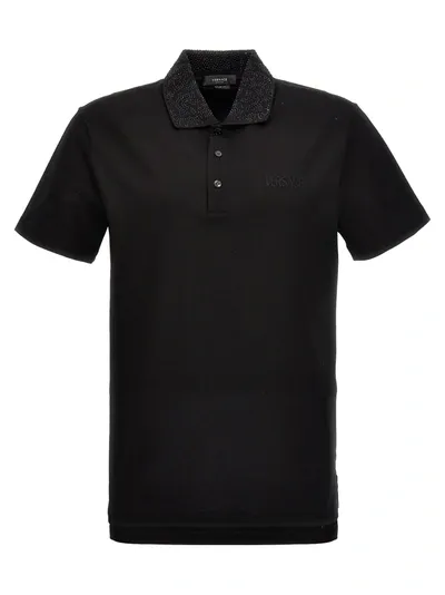 Versace Black Polo Shirt With Logo Embroidery