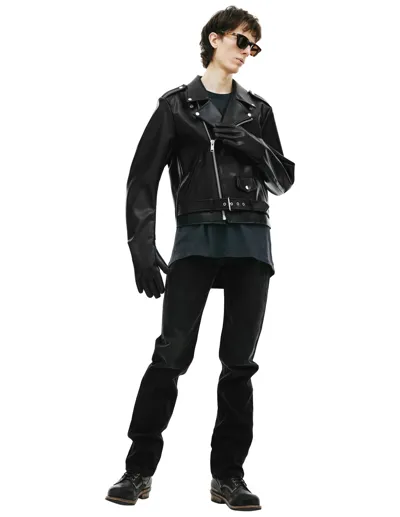 Doublet Glove Sleeve Rider's Leather Jacket In Black