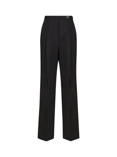 Prada Logo Detailed Straight Leg Pants In Black