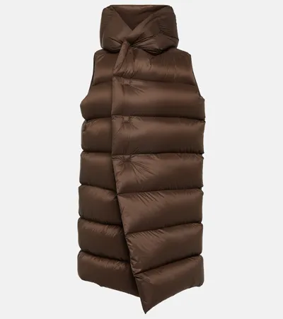 Rick Owens Quilted Down Coat In Brown