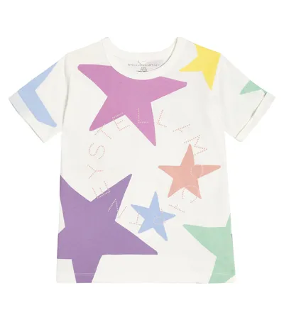 Stella Mccartney Kids' Printed Cotton T-shirt In Ivory Colourful