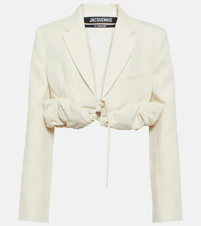 Jacquemus La Veste Croissant Linen Blend Jacket In Off White