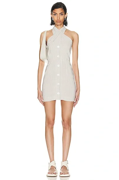 Matthew Bruch Twist Button Up Mini Dress In Oatmeal Stripe