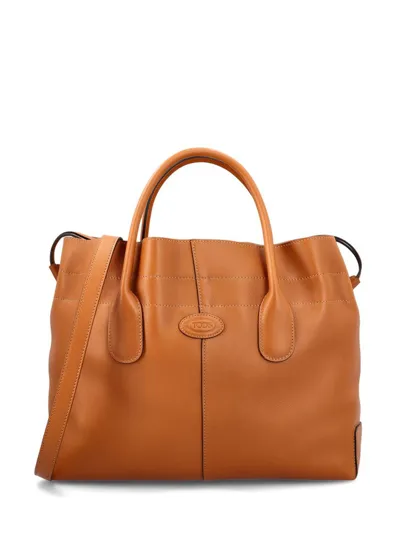 Tod's Di Logo Patch Drawstring Tote Bag In Brown