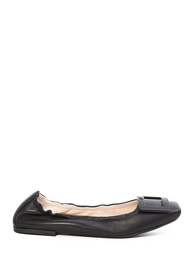 Roger Vivier Viv' Pockette Leather Ballet Flats In Black