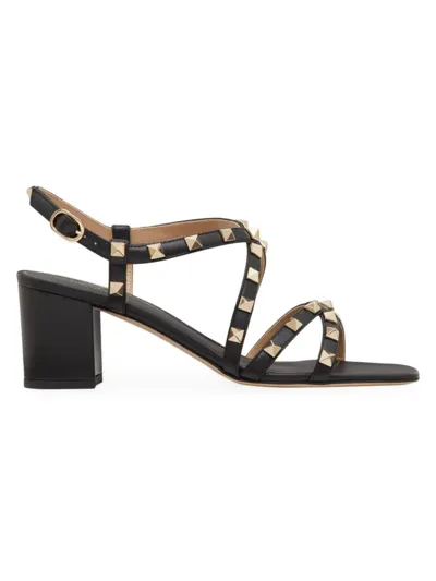 Valentino Garavani Rockstud Calfskin Sandal With Straps 60mm Woman Black 38