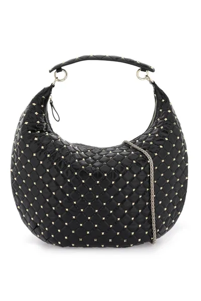 Valentino Garavani Leather 'rockstud Spike' Hobo Bag In Black