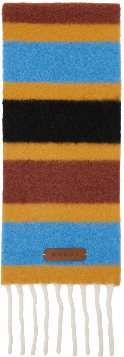 Marni Stripe-pattern Fringed Scarf In Multicolor