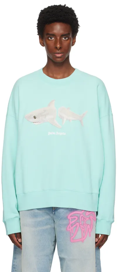 Palm Angels Shark Crewneck Sweatshirt In Blue