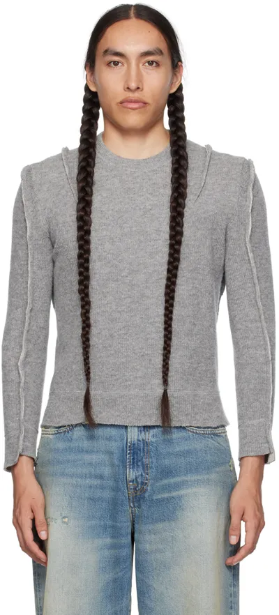 R13 Gray Flat Sleeve Sweater In Heather Grey