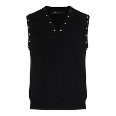 Versace Studded V-neck Vest In Black