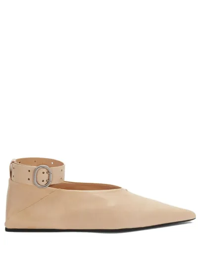 Jil Sander Scarpa Leather Ballerina Shoes In Bone