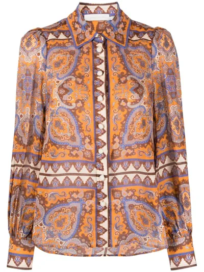 Zimmermann Halcyon Printed Cotton Shirt In Orange