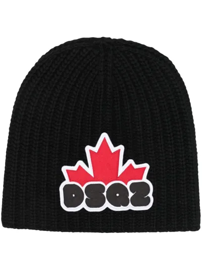 Dsquared2 Logo-patch Ribbed Beanie In Black