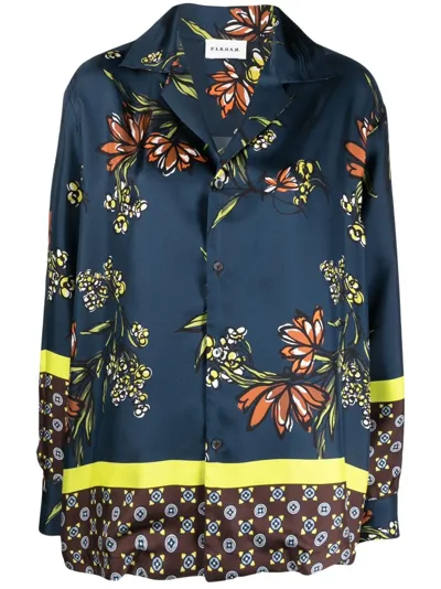 P.a.r.o.s.h Floral-print Silk Shirt In Blue