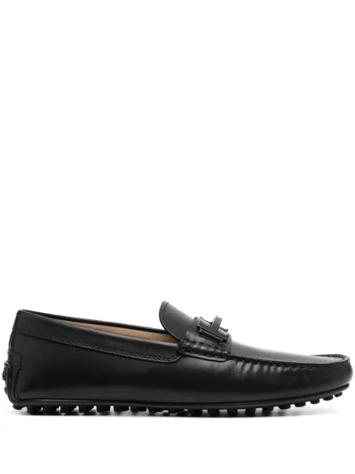 Tod's Double T Gommino Leather Loafers In Black