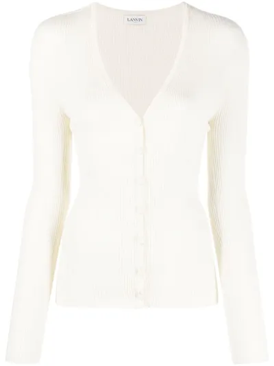 Lanvin Ribbed V-neck Cardigan In White