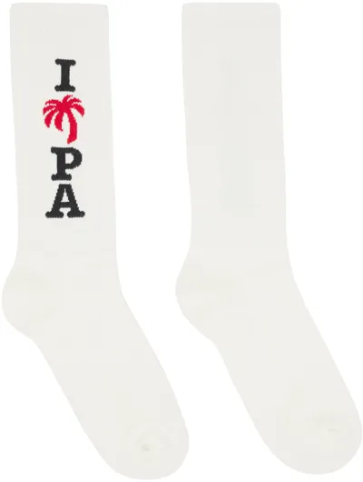 Palm Angels White Jacquard Socks In White Black