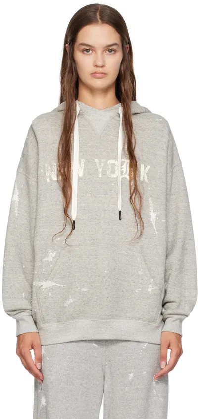 R13 Gray 'new York' Hoodie In Heather Grey Paint S