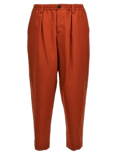 Marni Tapered-leg Wool Trousers In Orange