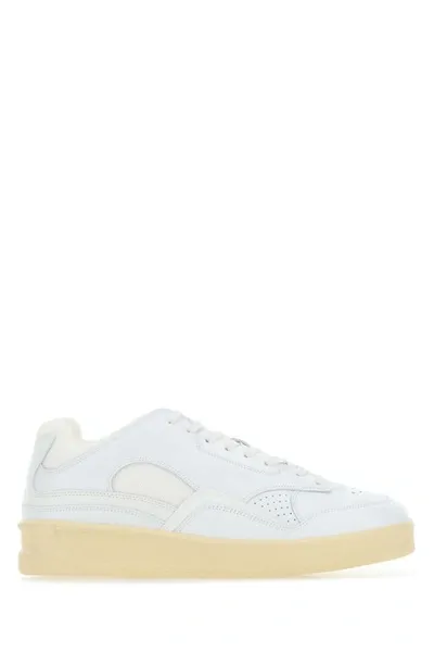 Jil Sander Woman White Leather And Fabric Sneakers