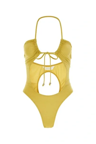 Palm Angels Glittered Cut-out Swimsuit In Yellow