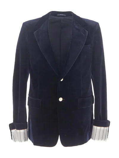 Gucci Turned-up Cuff Cotton-blend Velvet Blazer In Blue