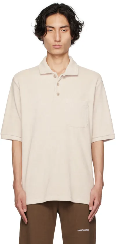 Saintwoods Beige Spread Collar Polo In Light Grey