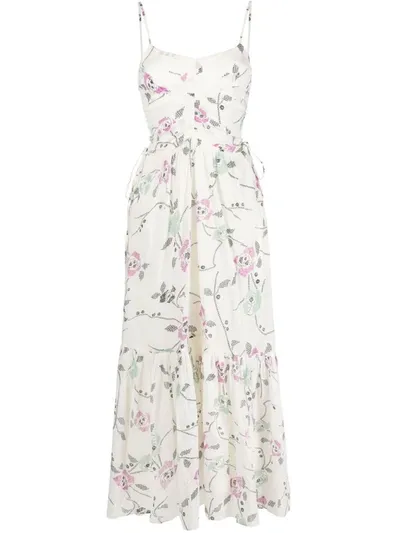 Isabel Marant Étoile Giana Ruched Tiered Floral-print Cotton-voile Maxi Dress In Ecru