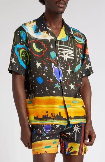 Palm Angels Starry Night Bowling Shirt In Multicolor