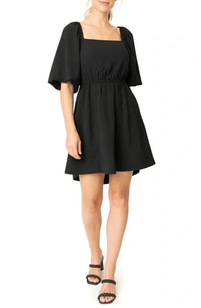 Gibsonlook Puff Sleeve Crepe Fit & Flare Dress In Black