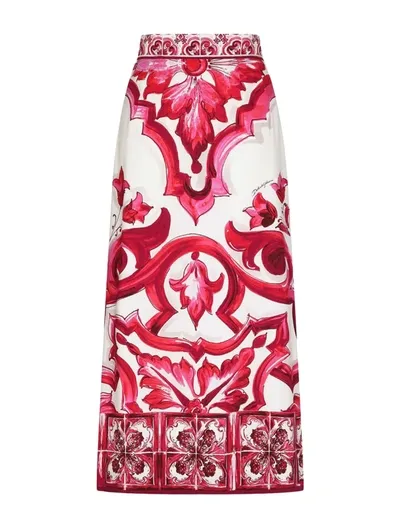 Dolce & Gabbana Majolica-print Maxi Skirt In Tris Maioliche Fuxia