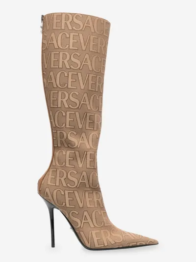 Versace 110mm  Allover Monogram Canvas Boots In Multicolor