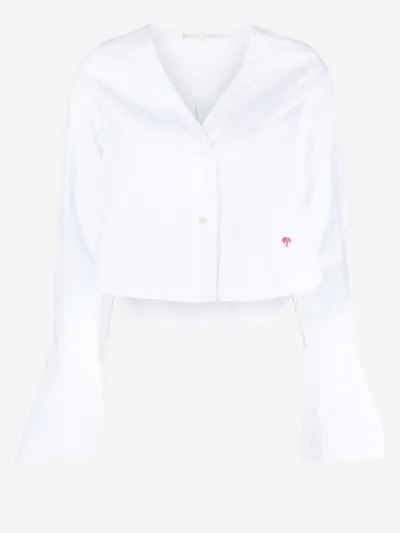 Palm Angels Flute-sleeves Cropped Cotton Shirt In White