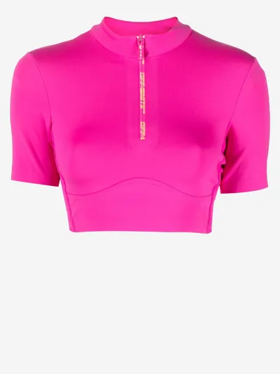 Off-white Half-zip Cropped Training T-shirt In Fuchsia