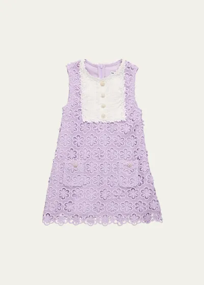 Self-portrait Kids' Floral Lace Dress W/ Decorative Buttons In Light Purple