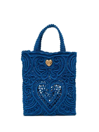 Dolce & Gabbana Medium Beatrice Cordonetto-lace Tote Bag In Blau