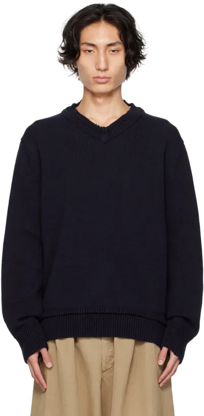 Maison Margiela Navy Elbow Patch Sweater In 511f Navy