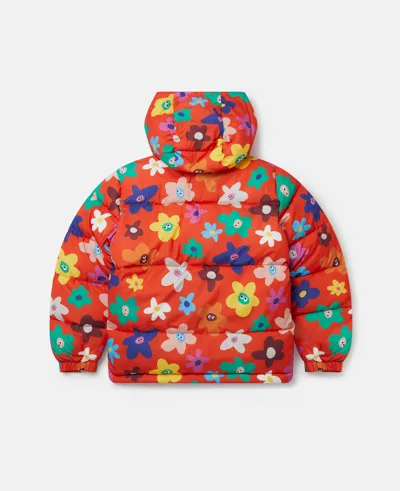 Stella Mccartney Smiley Flower Print Hooded Puffer Coat In Red