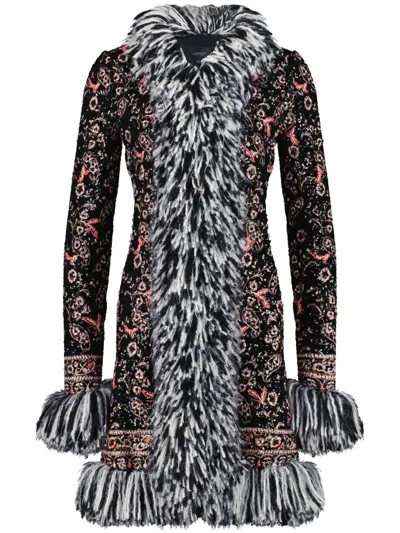 Giambattista Valli Popping Paisley Fringed Sequin Coat In Blackrose