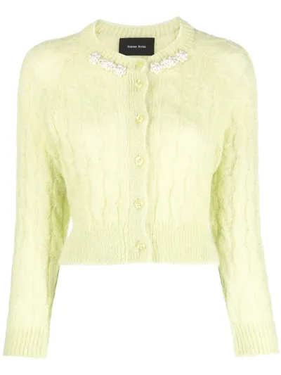 Simone Rocha Embellished Cropped Mohair-blend Cardigan In Greem