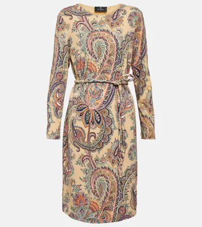 Etro Paisley Belted Minidress In Beige