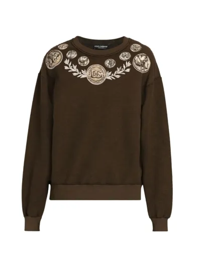 Dolce & Gabbana Graphic-print Cotton Sweatshirt In Marrone