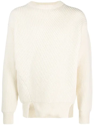 Jil Sander Waffle-knit Side-slits Jumper In Blanco