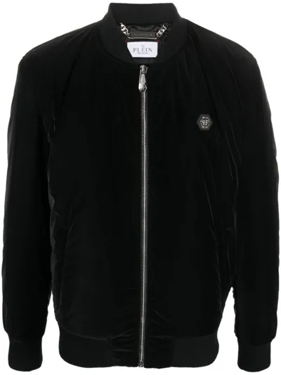 Philipp Plein Logo-patch Zip-up Bomber Jacket In Black  